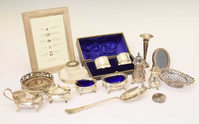 Collection of silver to include a cased pair of Edward VII napkin rings, etc