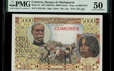 Comoros, Banque de Madagascar, 5000 francs, ND(1960-63), serial number S.195 948, (Pick 6c)