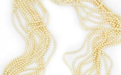 Contemporary Yellow Gold and 10 Strand Pearl Necklace