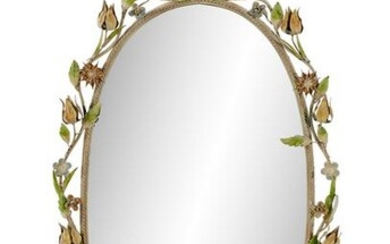 Continental Enameled Metal Oval Mirror