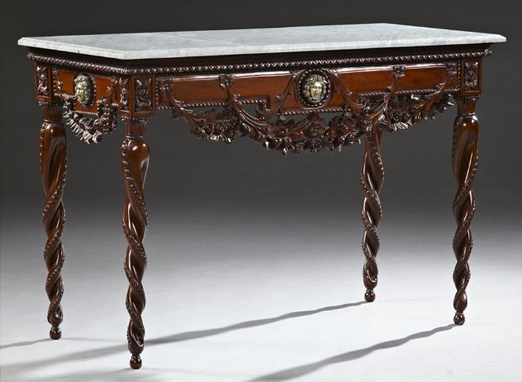 Continental Style Ormolu Mounted Carved Mahogany Marble