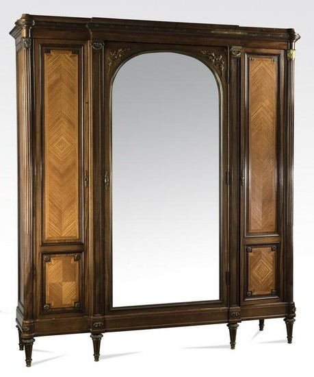Continental parquetry inlaid 3-door armoire, 86"h