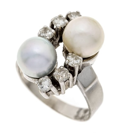 Cultured pearl diamond ring WG