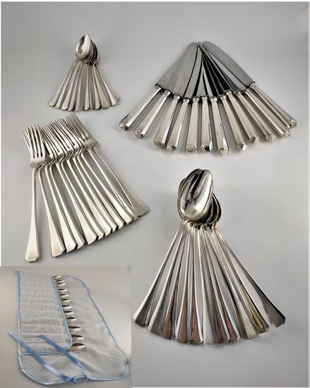 Cutlery set, For 12 persons - .800 silver - Italy - Mid 20th century