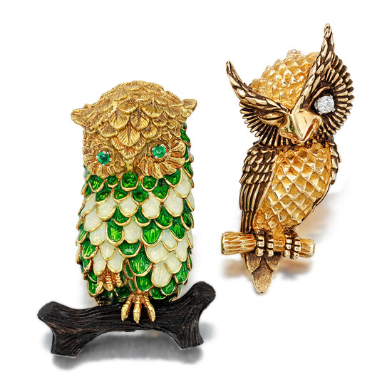 Dan Frere, A Diamond and Gold Brooch; together with an Enamel, Emerald, and Gold Pendant/Brooch