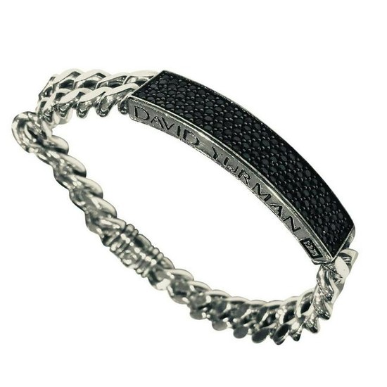 David Yurman Pave Curb Chain Black Diamond ID Bracelet