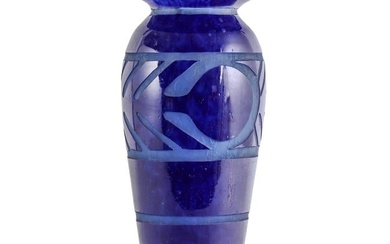 Degue French Crystal Art Deco Cobalt Amphora Vase