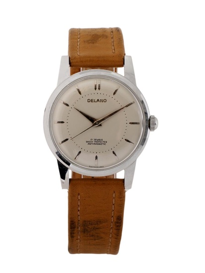 Delano A wristwatch of steel. Caseback no. 93. Mechanical movement with manual...