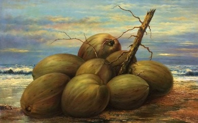 Detailed Villaflor Bacci Original Oil Painting Coconut Sunset 40 x 30