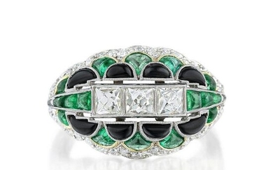 Diamond Emerald and Onyx Ring