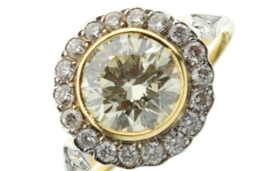 Diamond cluster ring, the yellow mount indistinctly marked, the...