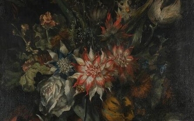 Dutch School 17th Century A Still Life of Dahlias, Roses, Tulips and other Luxurious Flowers in a