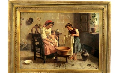 E. Zampighi (Italian, 1855-1944) Large Oil on Canvas