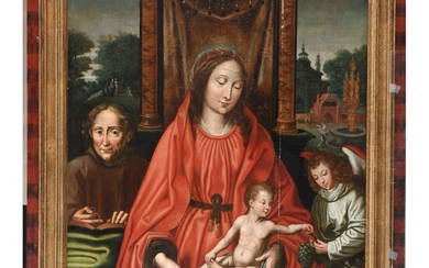 ÉCOLE ANVERSOISE Vers 1600. (Atelier de Coffermans). « Vierge à l’enfant avec un ange et...
