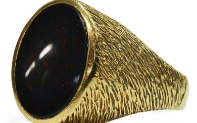 ESTATE GENTS 14KT YELLOW GOLD & BLOODSTONE RING