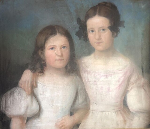 Early 19th century school. Two girls. Pastel (accident)....