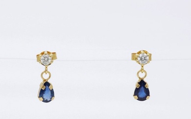 Earrings - 18 kt. Yellow gold Sapphire - Diamond