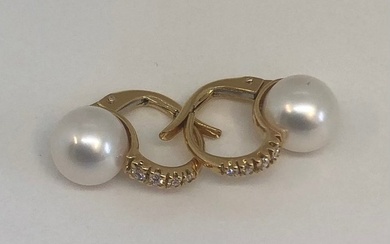 Earrings Yellow Gold 18K - FreshWater Pearls - Diamonds 0.10cts