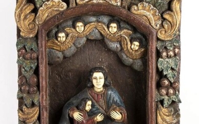 Édicule indo-portugais en bois et ivoire - XIXe siècleÉdicule en bois peint et doré représentant...