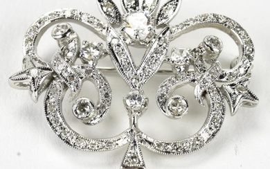 Edwardian Style 14k & Diamond Pendant Brooch