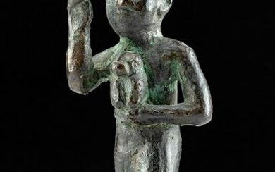Egyptian Bronze Priest Holding a Baboon