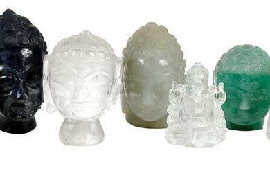 Eight Asian Hardstone and Rock Crystal Figures