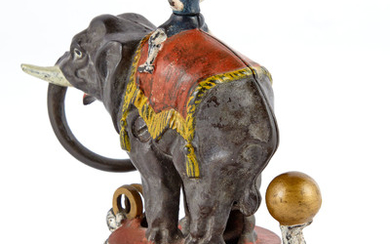 Elephant and Three Clowns Cast Iron Mechanical Bank
