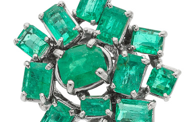 Emerald, White Gold Brooch Stones: Emerald-cut emeralds weighing a...