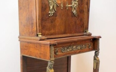 Empire style wall cabinet with bronze fittings - Empire Style - Bronze, carrot nut veneer - 19th century