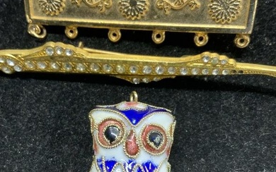 Enamel Asian Owl Pendant, Gold tone brooches, 3