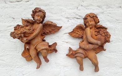 Engelen wandsculpturen - ensemble - Figurine - 2 Wandengelen (2) - Iron (cast)