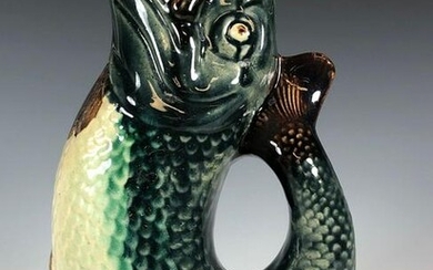 English MAJOLICA Pottery Fish Ewer