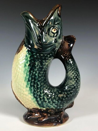 English MAJOLICA Pottery Fish Ewer