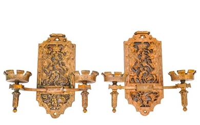 English 'The Lion and the Unicorn' Two-Arms Candelabra Wall Sconces
