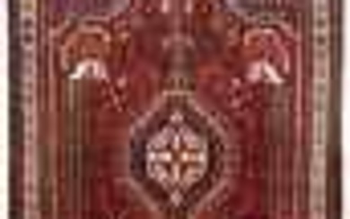 Equestrian Pictorial Design Red Tribal 3X5 Small Oriental Rug Farmhouse Carpet