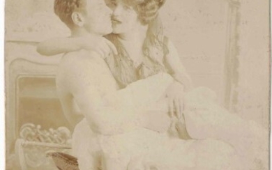 Eroticism, pornography, heterosexual and homosexual love scenes, for two or more people, in the studio. Circa 1880-1910. Set of eleven albumen prints glued on cardboard. On the front of some of the visuals, figures.