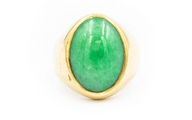 Estate 1960's Yellow Gold and Cabochon Jade Ring