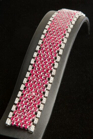 Exquisite 14K White Gold, Diamond and Ruby Bracelet
