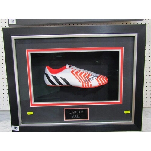 FOOTBALL, framed display of football boot signed "Gareth Bal...