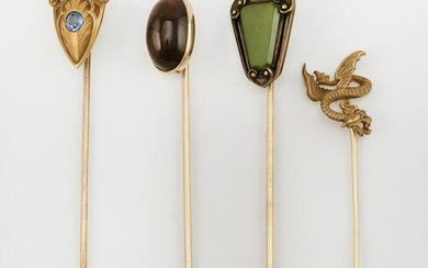 FOUR ANTIQUE 14KT GOLD STICK PINS Approx. 6.63 total