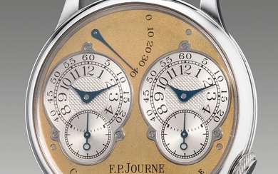 F.P. Journe, A very fine, important and rare platinum dual-time wristwatch with double escapement, power reserve indication, brass movement, warranty and presentation box