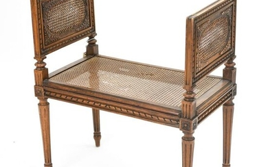 FRENCH LOUIS XVI STYLE CARVED & CANED VANITY BENCH