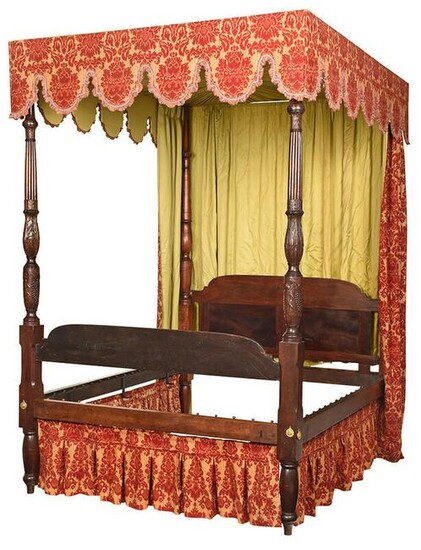 Fine Southern Mahogany and Tiger Maple Bedstead