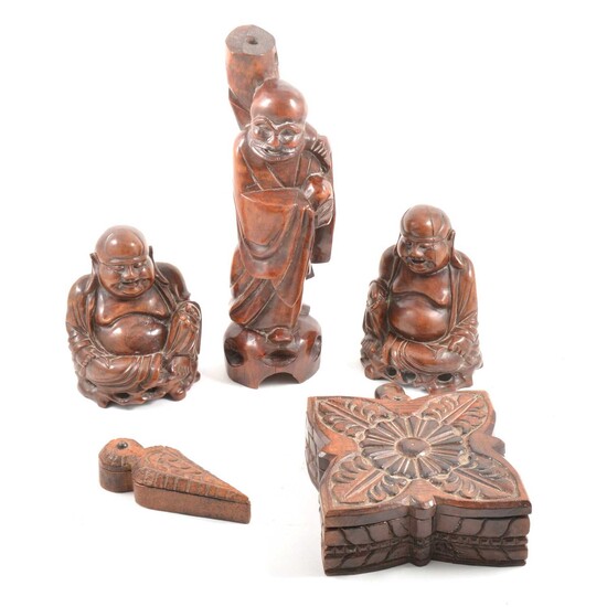 Five Chinese carved hardwood items