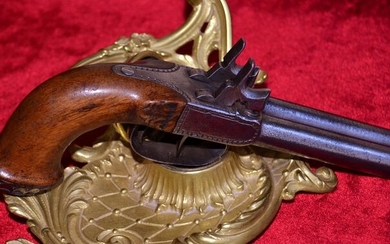 France - 1840/1850 - Magnifique pistolet à percussion double canon dévissable en magnifique damas spirale ! Crosse en - Rimfire - Pistol