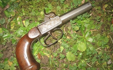 France - artisan a Saint Etienne - pistolet a deux canons en damas frisé, en table - pistolet de poche - Percussion - travel weapon - 11mm