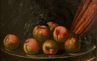 Francesco Noletti detto il Fieravino o il Maltese (1611 – 1654) (Bottega di) - Natura morta con piatto di mele su tappeto