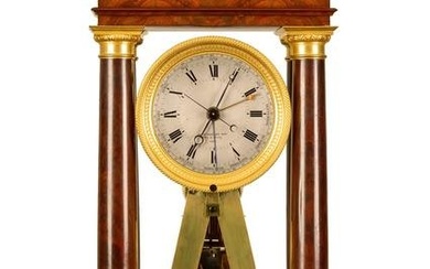 French Empire Ormolu-Mounted Mahogany Portico Clock, circa 1810