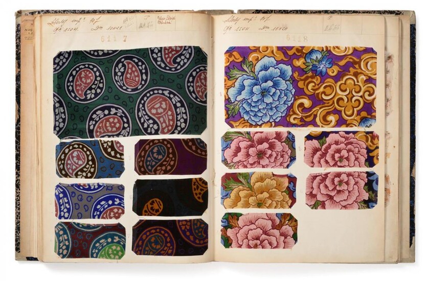 French Fabric Sample Book, circa 1920's Including woven and embroidered...