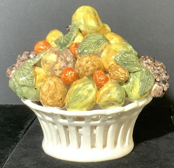 French Hand Painted & Glazed Ceramic Fruit Basket